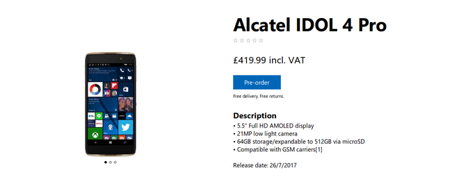 Windows 10-powered alcatel Idol 4 Pro jetzt zur Vorbestellung in Europa