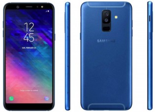 Samsung Galaxy A6 + Lecks in blau und gold rendert