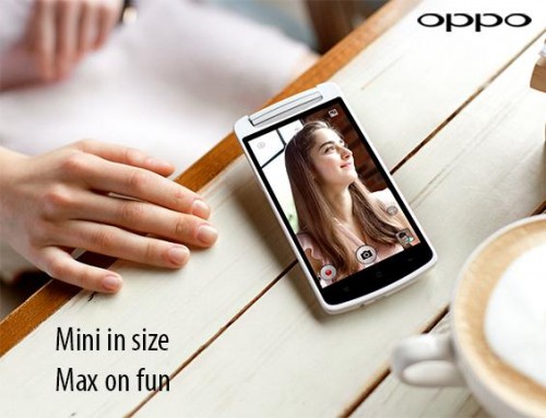 Oppo N1 Mini 5-Zoll-Smartphone mit einer rotierenden Kamera bereitet sich auf Start