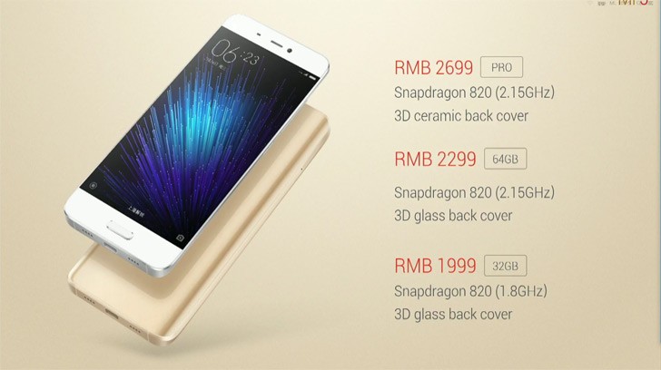 Xiaomi Mi 5 Preise beginnen bei 300 $, am 1. Mrz zur Verfgung stehen