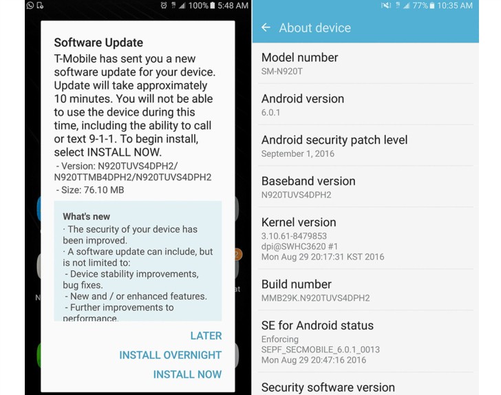 T-Mobile Galaxy Note5 wird, um die Sicherheit September Empfang Fixes T-Mobile Galaxy Note5 wird, um die Sicherheit September Empfang Fixes