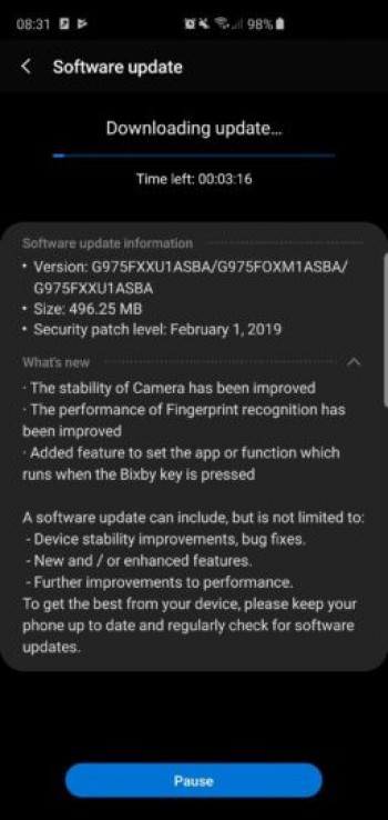 Samsung Galaxy S10 + erstes Software-Update